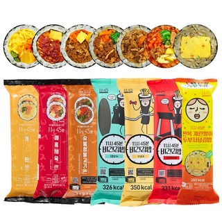 간편 저당 김밥 세트 7종 혼합 전복계란+우엉유부+잡채+고추장 비빔밥+숯불 불고기+제육+계란 김밥 현미 곤약밥 곤약볶음밥 (냉동), 7개, 220g