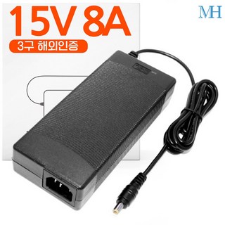 명호전자 15V8A 아답터 3구 국내 해외 인증용 6등급 DC 15V 8A 어댑터, 15V8A (3구/해외6등급), 아답터+젠더3종+전원선, 1개