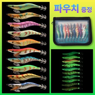 FunFisher 야광 한치에기 이카메탈 갑오징어 2.5호 에깅 10종 세트, 10개, 11g, 혼합색상