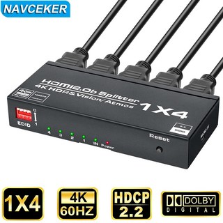 Navceker 1x4 스위치 분배기 HDMI 호환 4k 60Hz 1:4 HDMI 분배기 4포트 듀얼 모니터 용 1080P 3D 1x2 HDMI 분배기 (PS4 pro 용), ZY-HS200A, 1개