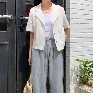 엘로닌 카라 버튼 세미크롭 코튼 반팔 자켓트렌치코트