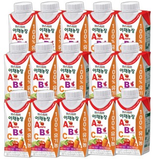 (상온)파스퇴르 유기농 100% 실온 야채농장 ABC 주스 200ml (15팩), 15개