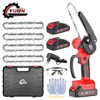 YUON 21V 브러시리스 15.24cm 전기 톱 무선 미니 핸드 헬드 가지 치기 톱 휴대용 목공 전기 톱 절단 도구, 배터리 2개, 1세트