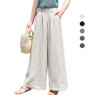 에쥬아 여성 무지 밴딩 와이드팬츠 린넨 하이웨스트 슬랙스