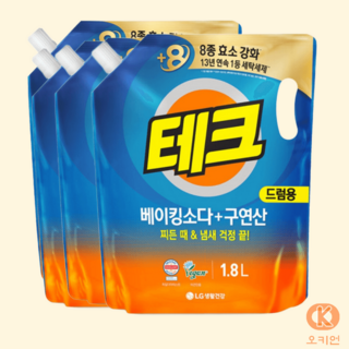 테크세제 액체세제 베이킹구연산 드럼용1.8L 4개, 드럼용 4개, 1.8L