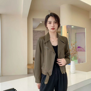 NEW 여성 패션 가죽자켓/캐주얼 가죽숏잠바/포켓 디자인/카라 가죽상의/슬림핏/봄 가죽아우터/빅사이즈 가죽자켓/데일리룩