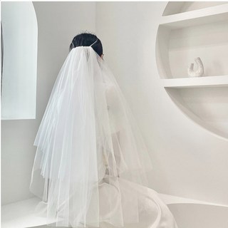 메리지엥 면사포 웨딩베일 셀프웨딩촬영 브라이덜샤워 소품 1개 3. 2단 풍성하프레이어 상품 이미지