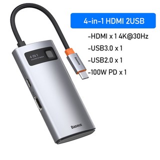 Baseus-USB 허브 HDMI 호환 4K 타입c to USB 3.0 분배기 PD 100W 도킹 스테이션 MacBook Pro Air M1 8/6/5/4 포트 1 개, 4 in 1 HDMI 2USB, 1) 4 in 1 HDMI 2USB