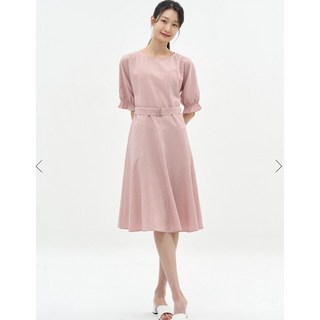 지센 여성 시어서커 체크 퍼프소매 원피스