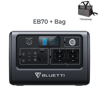 캠핑용 발전기 BLUETTI EB70S 휴대용 발전소 716Wh 태양열 LiFePO4 배터리 백업 오프 그리드 캠핑 대용량 1000W 순수 정현파 인버터 내장 AC 정격 출력 사인, 1개