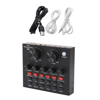 사운드카드 V8 USB 오디오 사운드 카드 외부 헤드셋 마이크 웹 캐스트 라이브 방송 PC 전화 컴퓨터용, 한개옵션0, 1개