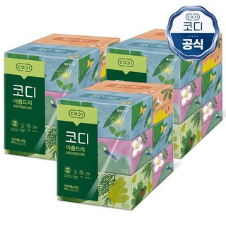 코디 아름드리 미용티슈 200매 6입 x 3개 화장지 휴지, 6개입