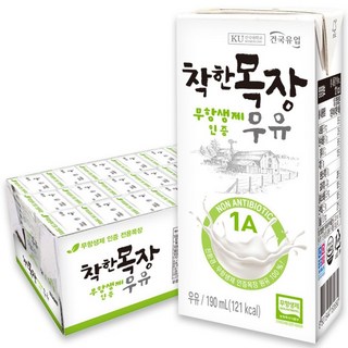 [건국우유] 건국 착한목장무항생제멸균우유 24입, 190ml, 24개