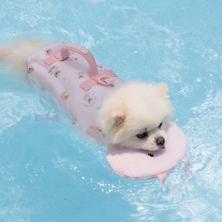 베일리펫 강아지 네오프렌 수영복 물놀이 턱받이 테디 구명조끼, 1개, 핑크