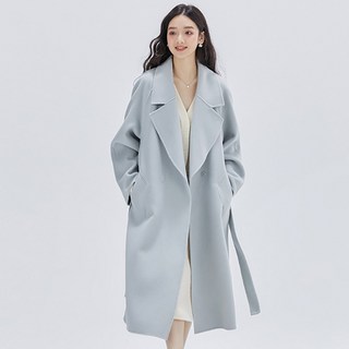 슈퍼인 여성 겨울 핸드메이드 빅카라 캐시미어 벨트 코트