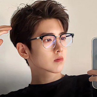 남자 여자 남녀공용 가벼운 패션 하금테 하은테 반뿔테 얼굴형맞는 안경 블랙색상 대표 이미지 - 뿔테 안경 추천