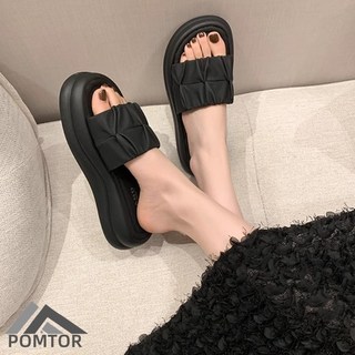 POMTOR 여성 통굽 고급스러운 슬리퍼 아웃도어 캐주얼 일자 비치 슬리퍼