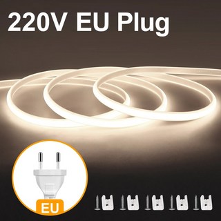 110V 220V 슈퍼 밝은 COB LED 스트립 스위치 FOB 테이프 리본 EU 플러그 35M 30M 25M 20M 15M 10M 네온 불빛 주방, Neutral White-220V, 1개