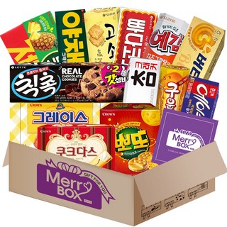 메리박스 과자세트 14종(고소미+예감오리지날+국희샌드+그레이스+쿠크다스화이트+참크래커+빠다코코넛+야채크래커+제크+롯데샌드파인+구운감자+에이스+버터링+칙촉), 1세트, 과자세트 14종