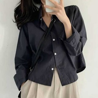 인사이드마켓 여성 크롭 카라 긴팔 데일리 셔츠