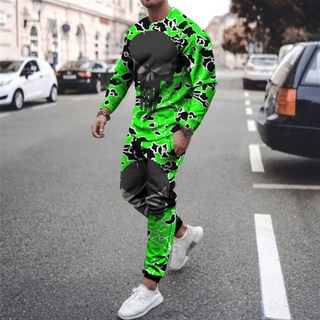 남자 트레이닝복 남성 세트 땀복 남자의 긴 소매 Tracksuit 3D 인쇄 두개골 의상 패션 캐주얼 조깅 스포츠 정장 대형 의류 야외 Streetwear 운동복 3d 해골