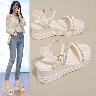 Beijie 여름 여성용 웨지힐 샌들 반짝이 스트랩 통굽 키높이 편한 데일리 샌들 패션신발JX-58