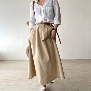 네모엔룩 에이핏코튼벨트 여성용 허리뒷밴딩 워싱면 A라인 캐주얼 플레어 벨트세트 롱 스커트 스커트1+벨트1 총2종