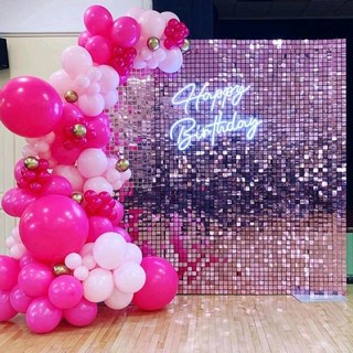 벽면인테리어 벽장식 촬영 소품 핫핑크 스팽글 패널 쉬머 배경 생일 파티 웨딩 장식 18개, Mirror Pink