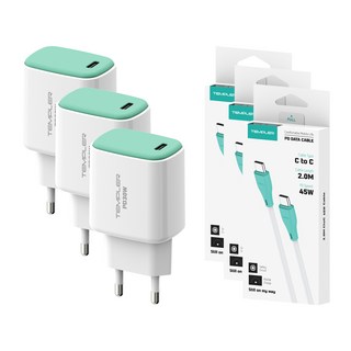 템플러 30W 1포트 C타입 PD 고속충전기 45W 2M CtoC케이블포함, 민트, 3개