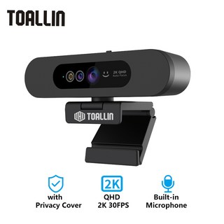 PC웹캠 웹캠 화상카메라 TOALLIN 2K HD USB 윈도우 헬로 얼굴 인식 로그인 회의 온라인 수업 라이브 스트리밍용 PC 카메라, 1080P