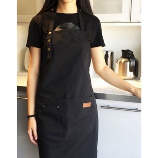 리리프 카페 바리스타 방수 심플 포켓 앞치마 투컬러, 블랙, 1개