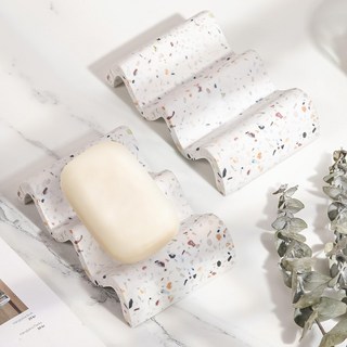 ANNIBER 고급 테라조 물빠짐 비누받침대 욕실 논슬립 비누받침(미끄럼방지 패드 포함), 1개, 혼합색상