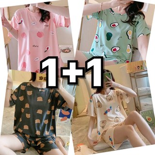 아지트 1+1 여름 파자마세트 여성 시원한 잠옷 반팔 홈웨어