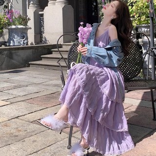 ANYOU 여성민소매롱원피스 여름루즈핏바캉스원피스 패션퍼플비치원피스 오프숄더레이어드원피스 로맨틱나시원피스