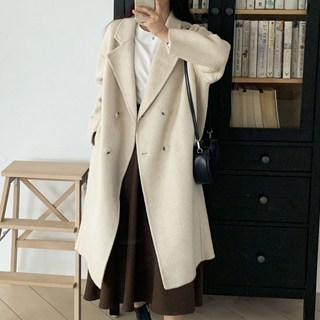 메리노울100 핸드메이드 클래식 테일러드 롱 박스 더블 코트 아이보리 4컬러