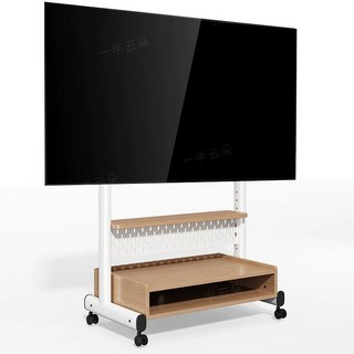 티비 거치대 스탠드 브라켓 TV 이젤형 낮은 이동형 받침대, 1개, 흰 프레임+원목색 홀홀판+이층수납, 기본 색상