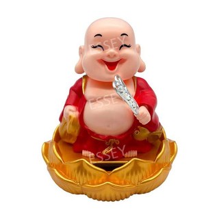 움직이는 스님 에메랄드 자동 태양열 대형 인형 불교 옥색 피규어 동자승, 연꽃 좌석 빨간 트럼펫, 1개