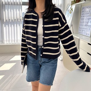 델레브 스트라이프 니트 가디건 트위드 자켓