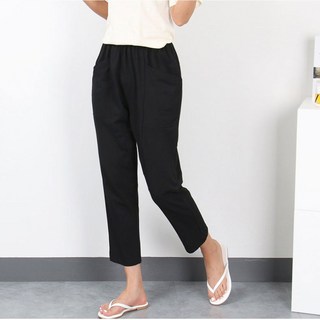 나인뮤즈 자체제작 베니스면배기팬츠 여름 S~3XL 여성용 빅사이즈 편한 허리밴딩 고무줄 배기핏 면스판 바캉스 휴가패션 운동복 요가복
