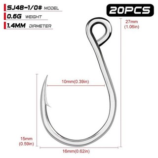 PROBEROS 고탄소강 지깅 후크 지그 큰 낚시 후크 바닷물 물고기 후크 2 #-4 #-6 #-1/0-11/0, 6. SJ48N1G0, 1개