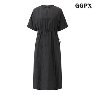 GGPX 라운드 허리 스트링 소매 롤업 반팔 롱 원피스 (GOBOW076D) 97824