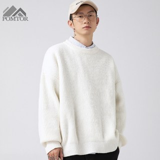 POMTOR 남성용 데일리 오버핏 빅사이즈 니트 골지 긴팔 라운드 스웨터 맨투맨 티셔츠