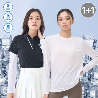 [1+1] 썬마스킨 프리미엄 자외선차단 UV 쿨링 스포츠 골프 여성 라운드 이너웨어 티셔츠