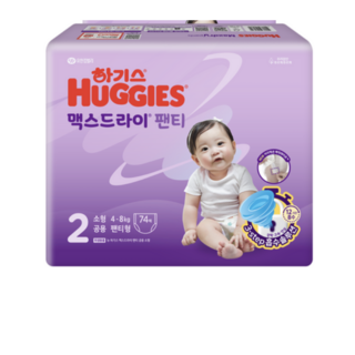 하기스 2024 맥스드라이 팬티형 기저귀 남여공용 소형 4~8kg, 2단계, 74매