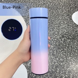 중국 스타일 보온병 컵 스마트 온도 디스플레이 휴대용 보온 진공 플라스크 머그컵 물병 500ml, 1개, 03 Blue-pink