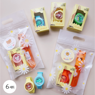 슈덴 어린이집 생일 답례품 LED 모기팔찌 + 비눗방울 + 제작스티커 선물 포장 구디백 세트 6개, 1개