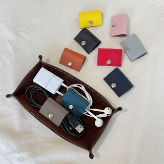 보엔시아 사피아노 천연 가죽 이어폰 멀티탭 컴퓨터 USB 충전기 선정리 줄감개 케이블 전선 정리 홀더, 1개, 아이스그레이