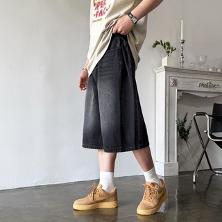 웨일즈 옆 사이드 핀턱 버뮤다 벌룬 와이드 팬츠 데님 청 반바지 (3 Color) 빅 사이즈 까지