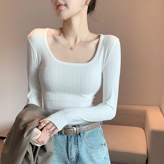 Novastar U넥 패션 이너 티셔츠 여성 슬림 긴팔 가을 겨울 상의