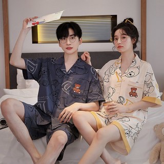 Novastar 여름 순면 파자마 커플잠옷 신혼부부 곰돌이 반팔 수면잠옷 홈웨어세트